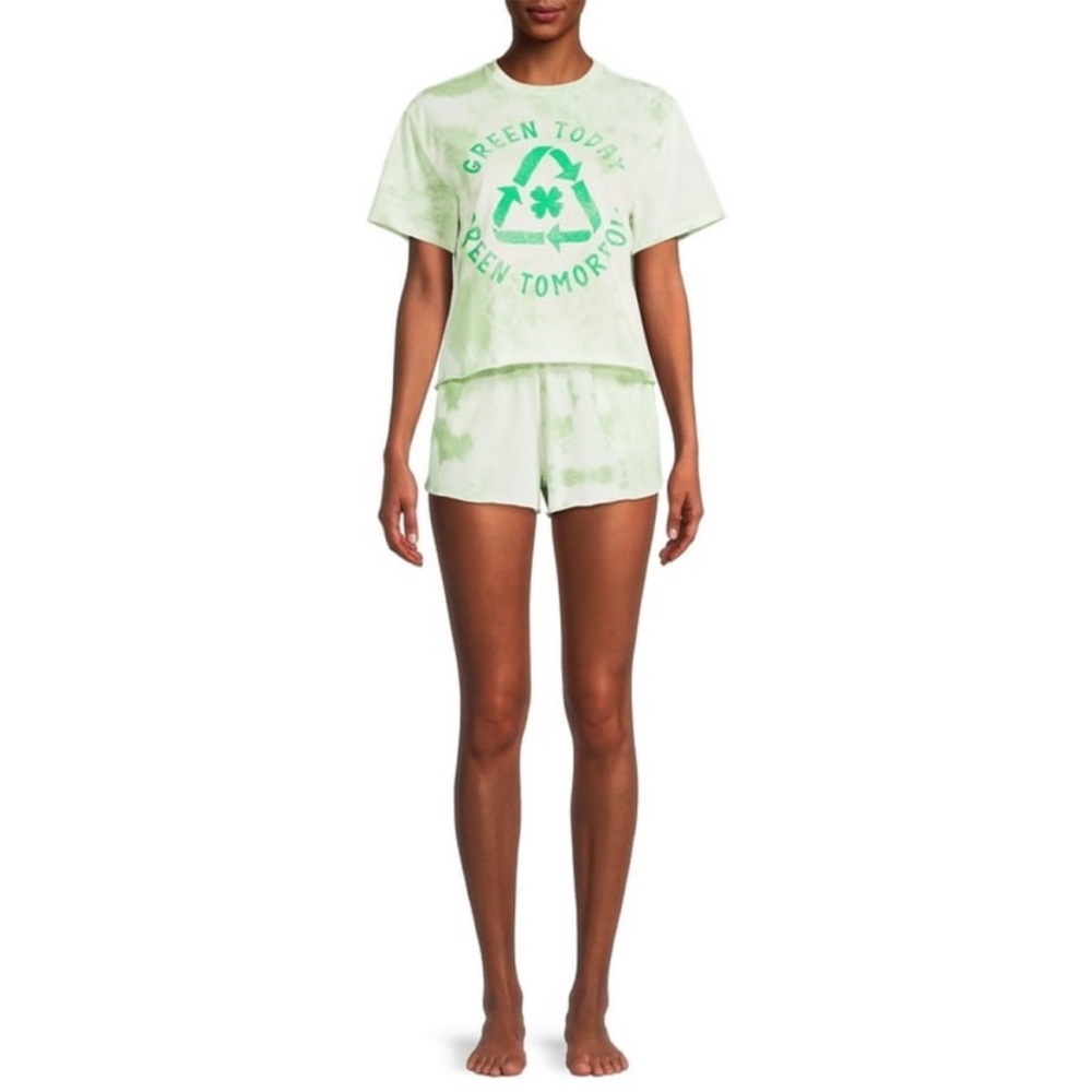 Mad Engine Green Tie-Dye Short Sleeve and Shorts Pajama Set